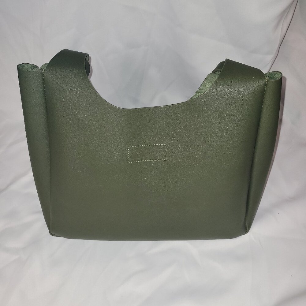 Neiman Marcus Vegan Leather Tote Large Shoulder Bag Olive Moss Green Purse